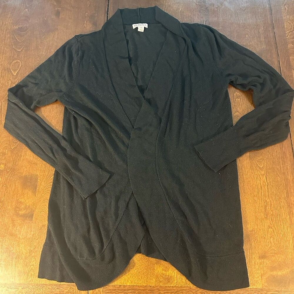 MERONA Womens Long Sleeve Cardigan Sweater Open Front Size L Black Viscose Modal